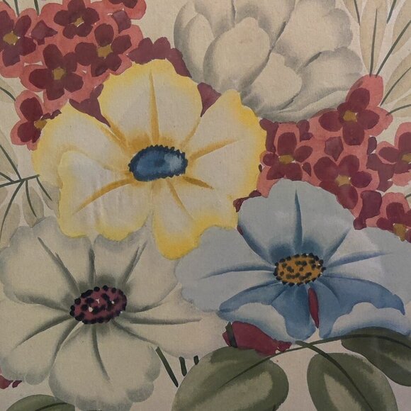 Kupur water colors of white, yellow, blue & red flowers in cream frames $60 each - Picture 2 of 9